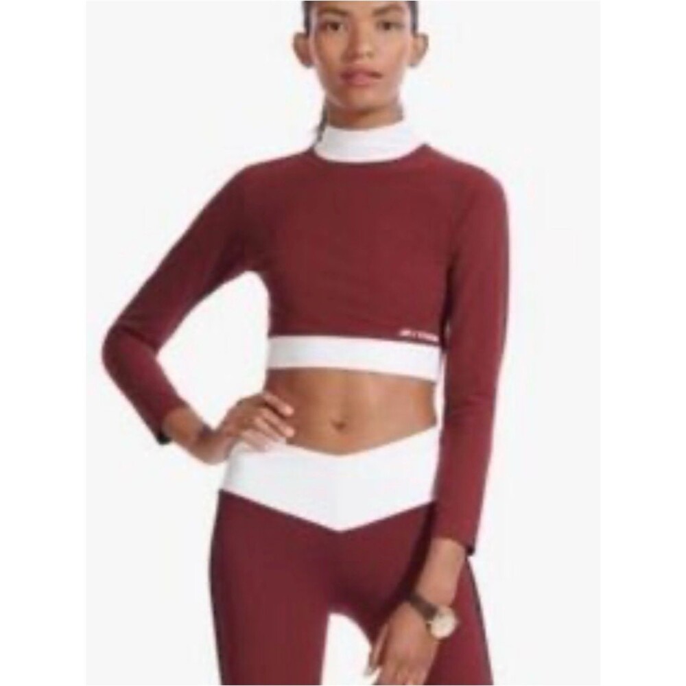 Staud x New Balance Cropped Striped Stretch Top (Red/Bordeaux) S EUC